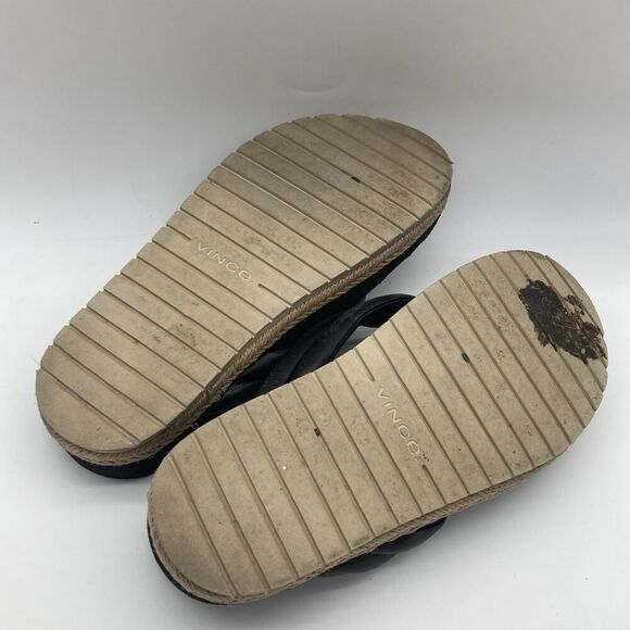 Womens Size 6 Vince Black Forest Platform Espadrille Thong Slide Sandal Leather - Picture 8 of 12